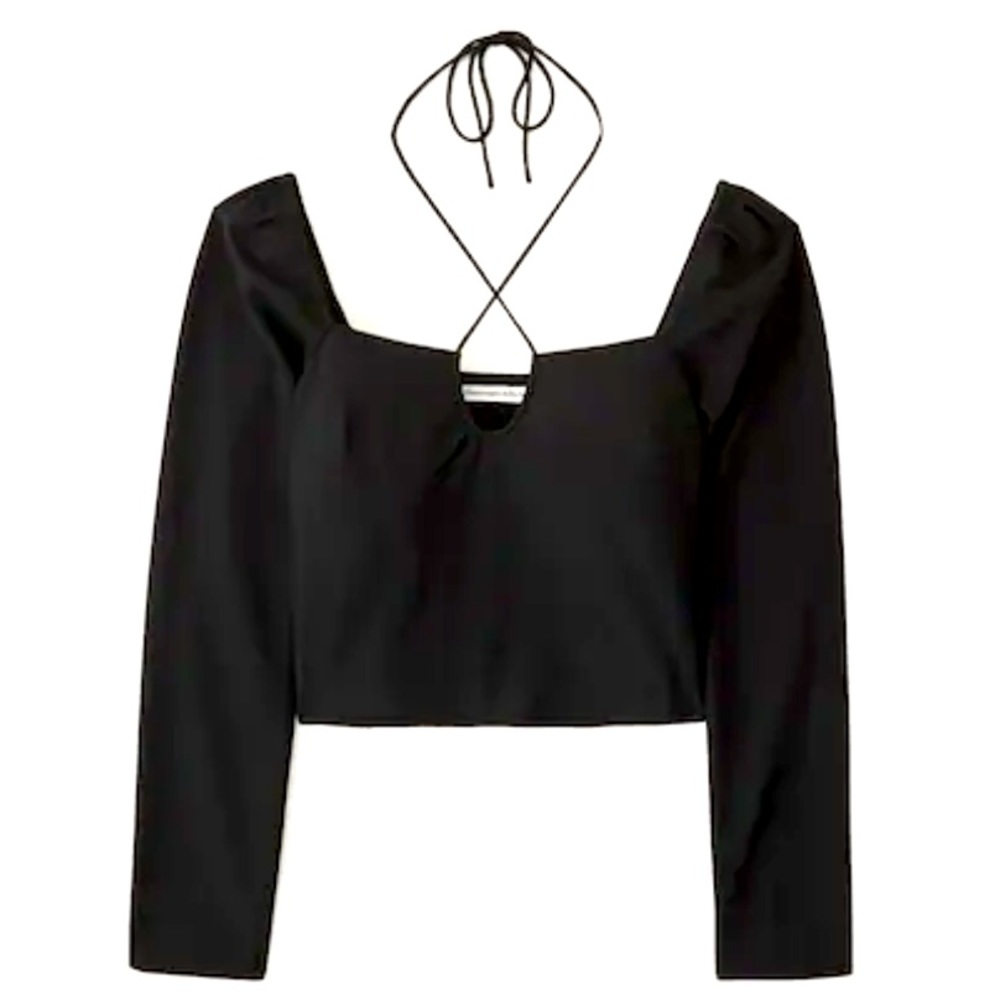 Long-Sleeve Keyhole Strappy Blouse